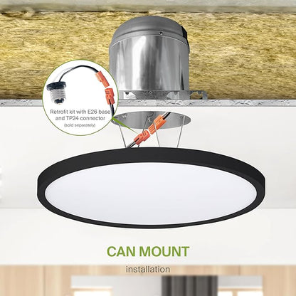 ASD LED 12" Round Flush Mount Ceiling Light Fixture, Low Profile Surface Lighting | 5CCT, Dimmable, Ultra-Thin, ETL Listed | 24W 1900LM 2700-6000K 120V | Kitchen, Bedroom, Hallway Lamp | Black