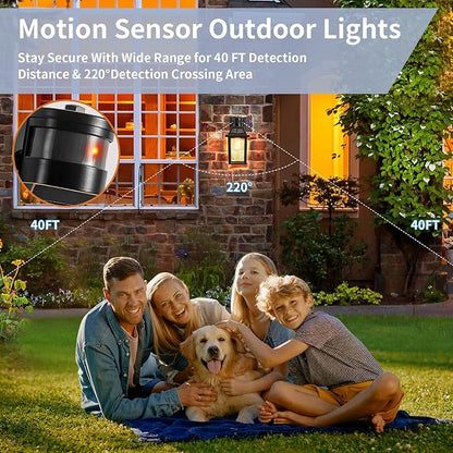 Motion Sensor Outdoor Wall Lights, Porch Light Outdoor 3 Lighting Modes, Dusk to Dawn Exterior Light Fixture, Waterproof, Outside Lights for House Front Door Patio Garage 1 Pack (Black)