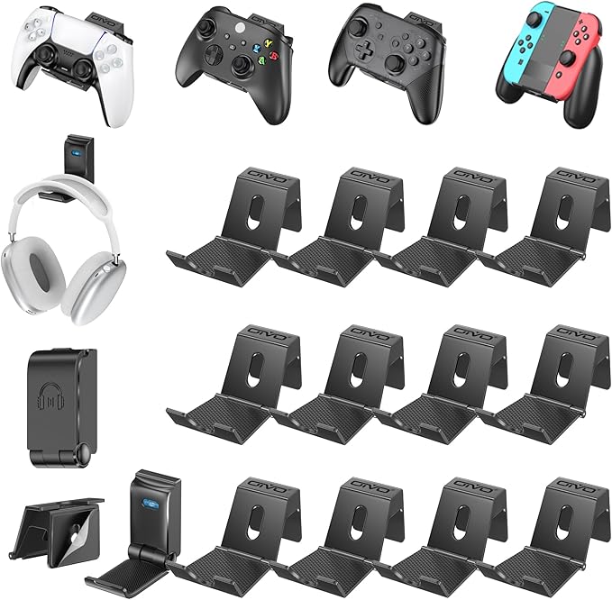 OIVO Controller & Headset Wall Mount Holder Stand, Foldable Headphone Stand, Gaming Controller Holder Hanger Hook, Universal Storage Organizer Controller/Earphone/Game Accessories-13 Packs