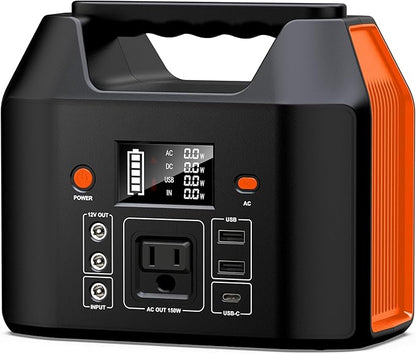 SinKeu 150W Power Bank Station, 122.8Wh/38400mAh LiFePO4 Battery, Solar Generator for Outdoor Camping, Traveling, Emergencies-Orange