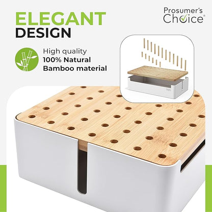 Prosumers Choice Bamboo Charging Station for Multiple Devices - Wooden Charger Organizer with Removable Dividers for Phones, Tablets, and Laptops - 11 Inch Cable Organizer Box - Space-Saving Desk Dock