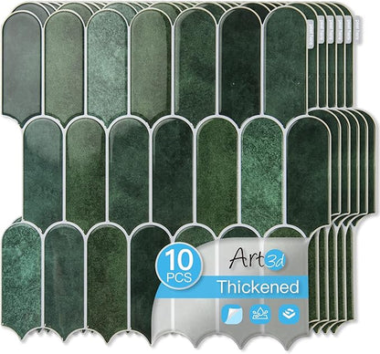 Art3d 12 x 12 Inch Heavy-Duty Peel and Stick Backsplash, Self-adhesive Wall Tiles for Kitchen Bathroom Decor, 10-Pack Dark Green
