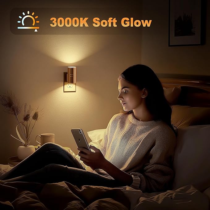 JandCase Night Light, LED Night Lights Plug into Wall, 2 Pack Automatic Nightlight with Light Sensor, 3000K Soft White 0-100LM Dimmable Modern Nightlight for Kids Bedroom Hallway