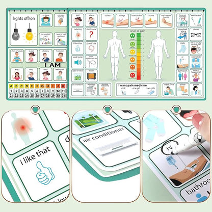 6 Pcs Communication Board for Nonverbal Adults Aphasia Colorful Picture Symbol Communication Cards for Patients Children(Green)