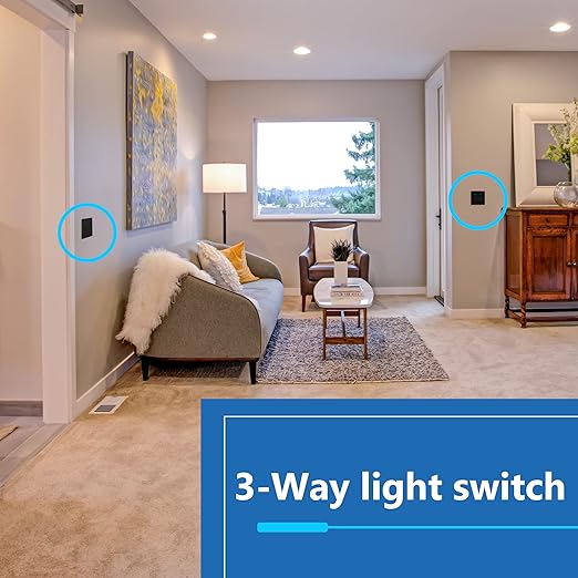 LIDER Minimalist Design Matte Finish Lighted Decorator Switch, Frameless Paddle Light Switch with Locator Light, Grounding Screw, 3-Way or Single Pole, 15A 120V, UL Listed,LS15-3W-BK10P, Black,10 Pack