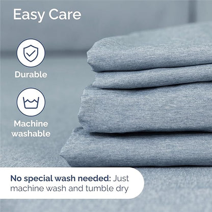 Split King Size 5 Piece Sheet Set - Comfy Breathable & Cooling Bed Sheets Set - Hotel Luxury Bedding for Women, Men, Kids, Teens, Boys & Girls - Deep Pockets & Wrinkle Free - Blue (Heathered Sheets)