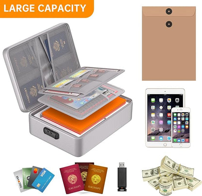 DocSafe 5200°F Document Organizer with Lock,Upgraded Heat Insulated Fireproof＆Waterproof Box 8 Layers File Organizer,Portable Home Travel Safe Storage for Important Documents, Files,Silver (Soft)