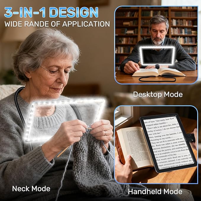 5X Neck Magnifying Glass with Light, Magnifier with Light Hands Free, Full Book Page Magnifier with 3 Light Modes, Flexible Gooseneck for Seniors Reading Low Vision