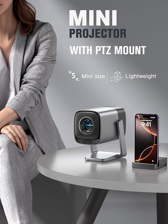 [Compatible with Netflix & TOF Real-time Focus] Mini Projector with WiFi and Bluetooth, XuanPad Smart Projector 4K Support, Dolby Audio & Keystone, 210° Rotatable Stand for Home