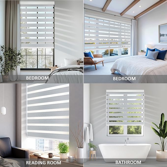 COOLWINDS Motorized Zebra Blinds for Windows Cordless Electric Curtains with Remote Control Blackout Shades Custom Smart Blinds Compatible with Alexa Google Home(95% Blackout Grey,W36 X 72in)