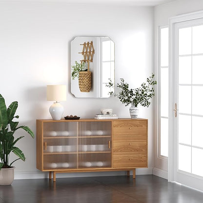 Bathroom Mirrors for Over Sink, Frameless Mirrors for Wall, 24x18 Inch Beveled Bathroom Mirror, Bathroom Vanity Mirror for Bedroom Living Room Entryway Home Decor