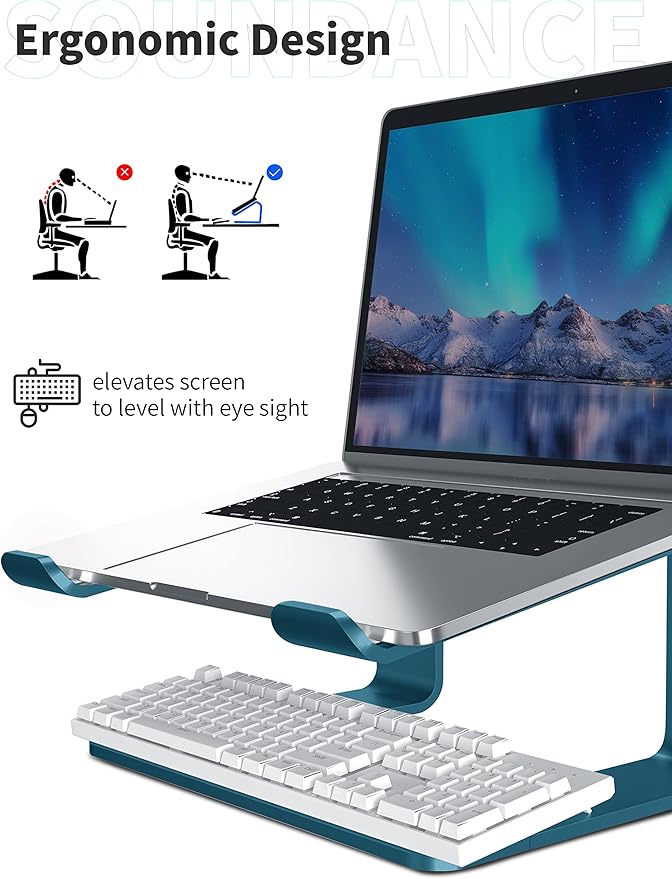 SOUNDANCE Laptop Stand, Aluminum Computer Riser, Ergonomic Laptops Elevator for Desk, Metal Holder Compatible with 10 to 15.6 Inches Notebook Computer, Navy Blue