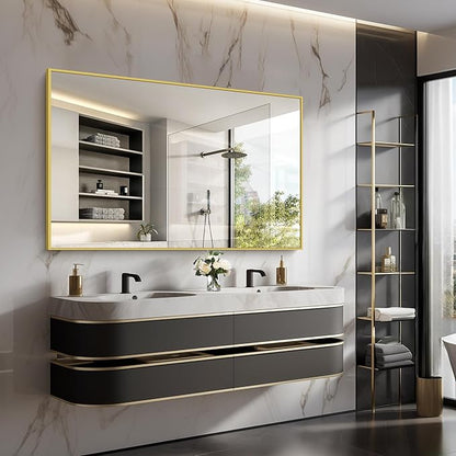 Gold Bathroom Mirror for Wall, 60x36 Inch Rectangle Mirrors with Metal Frame, Modern Vanity Wall Mirror Decor for Bathroom Living Room, Entryway Hangs Horizontal or Vertical