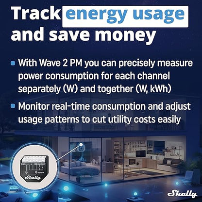 Shelly Wave 2PM US LR UL | Z-Wave Long Range Smart Switch Relay, 2-Channel 16 A with Power Metering | Home Automation | High Compatibility | Easy Installation | iOS Android App