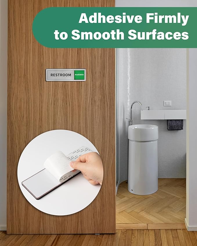Restroom Sliding Door Signs Do Not Disturb, In Use/Available Slider Sign for Business Home Office Wellness Vacant Occupied Privacy Slide Door Sign，Brushed Silver