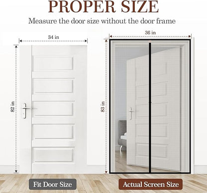 Yotache Magnetic Screen Door Fits Door Size 34 x 82, Screen Size 36" x 83" Strengthened Fiberglass Mesh with Full Frame Hook & Loop Black