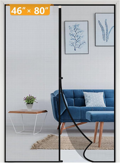 yotache Magnetic Screen Door Fits Door Size 46 x 80, Screen Size 48" x 81" Strong Magnet for Walk Through Sliding Door Black