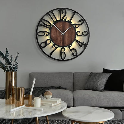 LEIKE Large Wall Clocks with Night Light Battery Operated,Silent Non Ticking,Rustic Modern Big Wood Clock for Living Room, Bedroom,Kitchen,Farmhouse,Office,Home Decor-30 Inch(Black-Arabic Number)