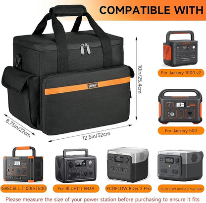 Carrying Case Compatible with Jackery Explorer 500/ECOFLOW River/River Pro/BLUETTI EB3A/GRECELL T500 Portable Power Station,Waterproof Travel Storage Bag for Charging Cable and Accessories(Bag Only)