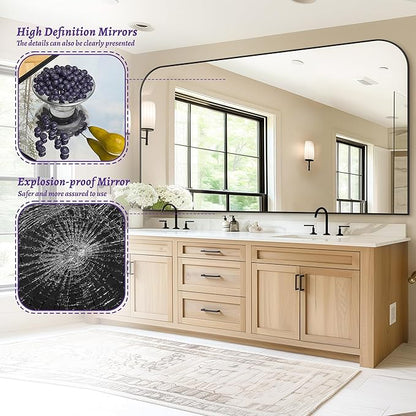 Bathroom Mirror, Wall Mirrors, Black Metal Framed Wall-Mounted Mirrors, Bathroom Vanity Mirror for Over Sink, Living Room, Bedroom, Entryway, 60x36 Inch, Black