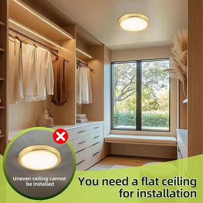 hykolity 2 Pack 9 Inch Selectable CCT LED Round Flat Panel Light, 18W 1800LM 3000K/4000K/5000K, Edge-Lit Flush Mount Ceiling Light Fixture for Kitchen, Bedroom, Laundry and Closet Room，Gold
