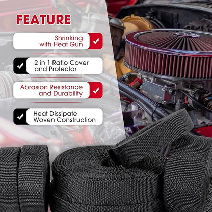 Sonoreboom 2 in 1 Heat Shrink Braided Sleeving Fabric Tubing-Ideal fit Irregular Shape Hose/Cable/Wire (1/2"(12mm), 60FT)