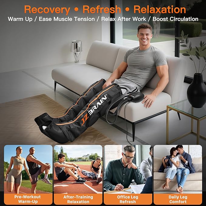 Air Compression Leg Recovery Boots : Dual-Power Sequential Compression System Device with Smart Pressure Sensor - 6 Modes & 14 Positions Foot and Leg Massage for Athletes & Gym (Large)