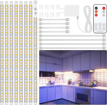 LAFULIT 8 PCS Under Cabinet Lighting Kit, Bright Under Cabinet Lights, Flexible Led Strip Lights with RF Remote and Power Adapter, for Kitchen Cabinet Shelf Desk Counter, 4000K Neutral White, 13ft