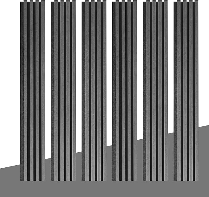 NeatiEase Wood Wall Panels, 9 Feet Acoustic Slat Wall Panels for Interior Wall Decor and Noise Reduction, Decorative Slat Wall Paneling, Dark Gray Oak, 6-Piece