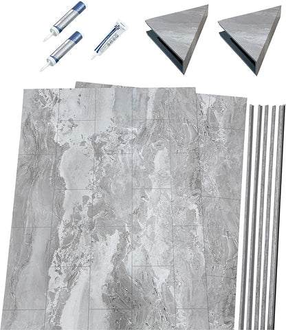 Palisade 78in x 36in x 36in Waterproof Vinyl Corner Shower Surround Kit with Accessories in Urban Slope