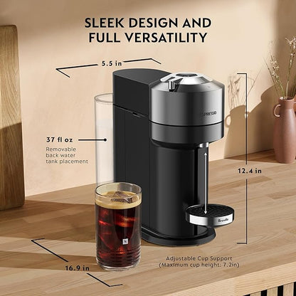 Nespresso Vertuo Next Deluxe Coffee and Espresso Maker, Pure Chrome with Aeroccino Milk Frother,1.1 liter, Black,Dark Chrome