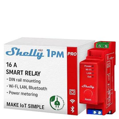 Shelly Pro 1PM | Wi-Fi & LAN, 1-Channel Smart Relay Switch with Power Metering | Home & Facility Automation | Compatible with Alexa & Google | iOS Android App | Remote Appliances Control