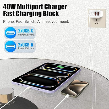 USB Type C Charger for iPhone 17 16 Pro,40W Multiport Type C Charger Fast Charging,2Pack 4Port USB C Wall Charger 10FT USBC Chargers Cord for iPhone 17/17 Pro/17 Air/16 ProMax/16e/15/15 ProMax/15 Plus