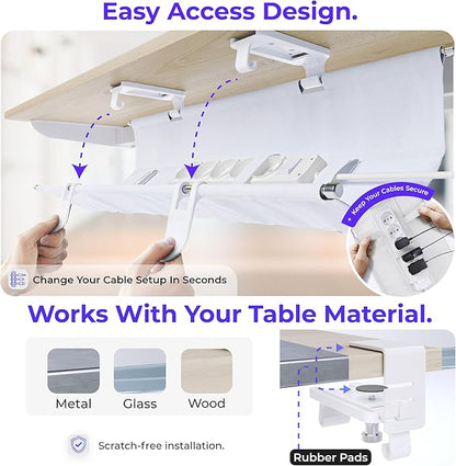 Ascrono Original No Drill Under Desk Cable Management Tray 40.6" - Premium White Fabric Cable Management Under Desk - Clamp/Screw Mount Cord Organizer - Supports Upto 66lbs - Large
