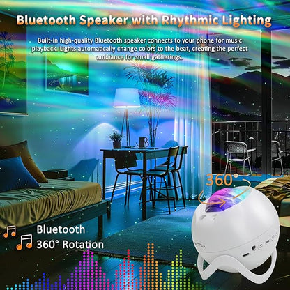 Star Projector Galaxy Projector for Bedroom, White Noise Bluetooth Speaker Northern Lights Projector, Suitable Gaming, Home Theater, Adult, Christmas Mood Night Light