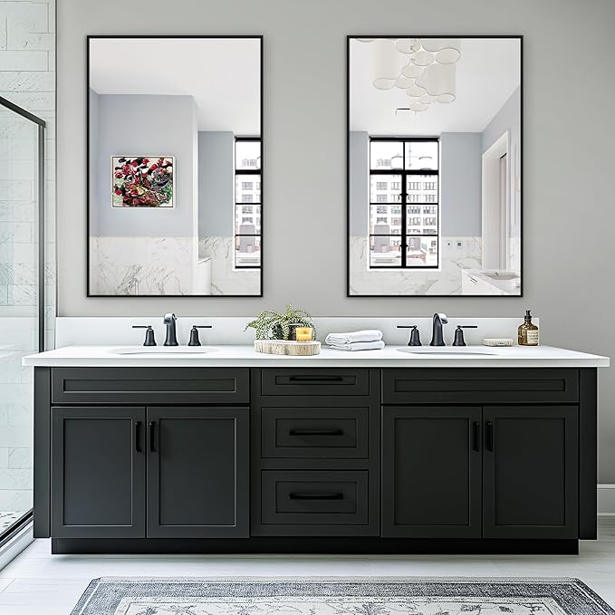 Bathroom Vanity Mirror for Wall, 2 Pack 36" x 24" Metal Framed Rectangular Bathroom Wall Mirror for Over Sink, HD Shatterproof Glass, Hangs Horizontally or Vertically(Black)