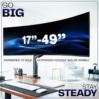 VIVO Aluminum Ultrawide Monitor Stand, Classic, Fits up to 49 inch Computer Screens, Single Articulating Pneumatic Arm, C-Clamp and Grommet Desk Mount, Max VESA 200x100, Black, STAND-V100H