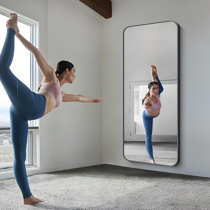 FORBATH Large Bathroom Mirror 72x30 Inches, Black Oversized Wall Mirror for 2 Sinks Aluminum Frame Wall Mounted Rounded Corner Morndern Mirror for Bathroom Bedroom Entryway Living Room