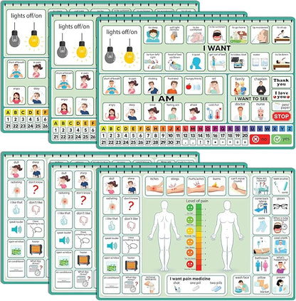 6 Pcs Communication Board for Nonverbal Adults Aphasia Colorful Picture Symbol Communication Cards for Patients Children(Green)