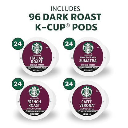 Starbucks K-Cup Coffee Pods, Dark Roast Hot or Iced Coffee, Variety Pack, 96 Keurig Pods