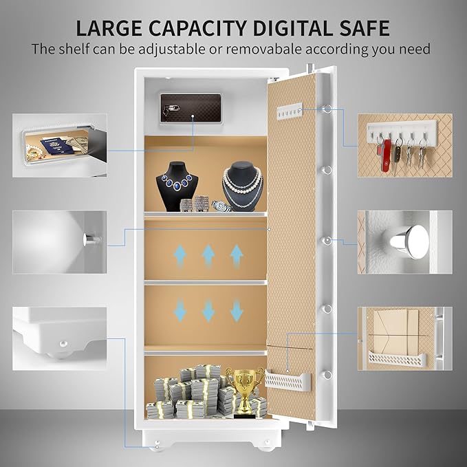 Extra Large Safe - TIGERKING 17.6 Cubic Feet Big Safes Box with Double Safety Key Lock & Separate Lock Box. Heavy Duty Large Home Safe wth 3 Removable Shelves, Perfect for Home, Hotel, Office, Garage