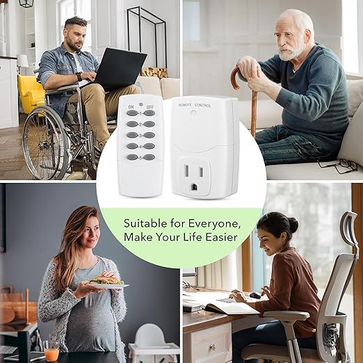 BN-LINK Mini Wireless Remote Control Outlet Switch Power Plug in for Household Appliances, Wireless Remote Light Switch, LED Light Bulbs, White (2 Remotes + 5 Outlets) 1250W/10A