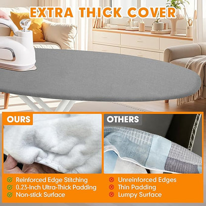 Ironing Board Cover and Pad, 18x49 Extra Wide Thick Iron Padding, Scorch & Stain Resistant Ironing board cover, Heavy Duty Iron Board Padded with Adjustable Fasteners Durable Elastic Edge, Grey