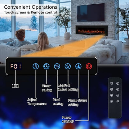 36" Electric Fireplace Inserts, Recessed & Wall Mounted Fireplace Heater Colorful Flame &Fuel, Remote Control Setting Dimer, Thermostat &Timer, Plug in &Hard-Wire Option, 750W/1500W, Black