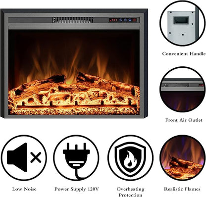 Electric Fireplace, 33" Electric Fireplace Inserts, Recessed Fireplace Heater with Remote Control, Adjustable Flame Colors, Timer&Overheating Protection, 750/1500W