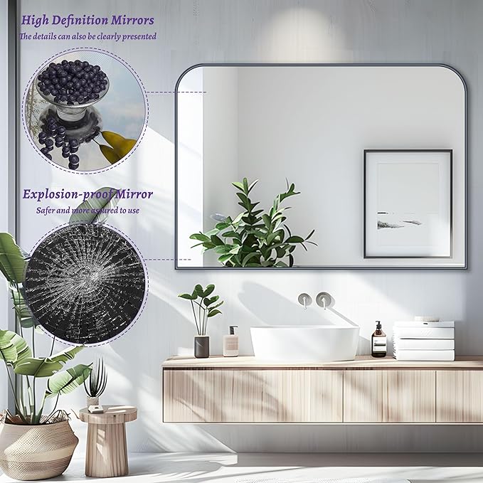 Bathroom Mirror, Wall Mirrors, Black Metal Framed Wall-Mounted Mirrors, Bathroom Vanity Mirror for Over Sink, Living Room, Bedroom, Entryway, 40x30 Inch, Black