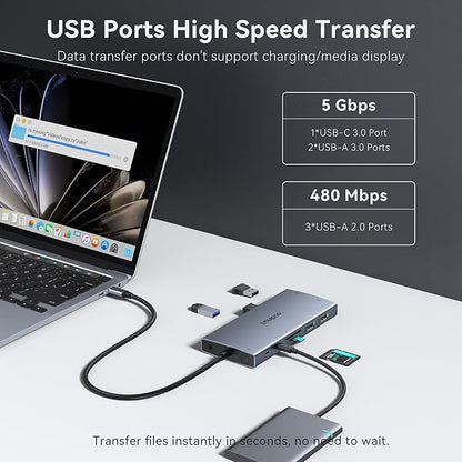 USB C Laptop Docking Station with 2 HDMI 4K@60Hz+DP 8K@30Hz for Dell HP 15 in 1 USB C Hub Triple Display Multiple Adapter Dongle with USB A Port+Button+PD+Ethernet+SD/TF+Audio for Thinkpad Surface