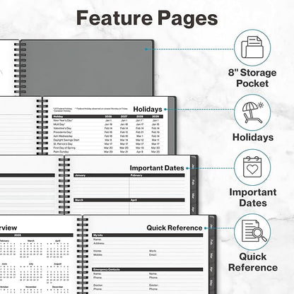 Dunwell 2026 Planner Book 8.5x11, Weekly Monthly Calendar, Jan to Dec, Large Daily Organizer with Laminated Tabs, Bookmark, Notes Section & Stickers