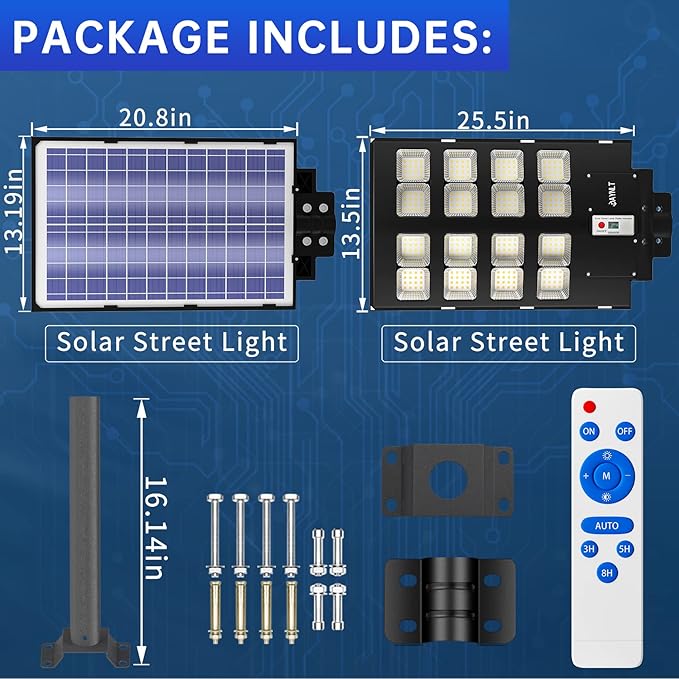 JAYNLT Y-3000W Solar Street Lights Outdoor,300000LM 6500K Commercial Parking Lot Lights Dusk to Dawn, Waterproof Solar Security Flood Lamps with Motion Sensor and Remote for Street, Garden,Farm