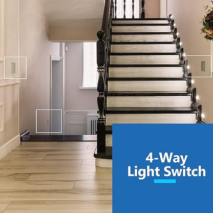 LIDER Minimalist Design Matte Finish Lighted 4-Way Decorator Light Switch, Four Way Frameless Rocker Switch, Residential/Commercial Grade, 15A 120V/277V, UL Listed, LS15-4W-I, Ivory